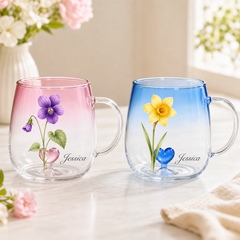 Personalized Birth Flower Name Gradient Glass Mug - image 1