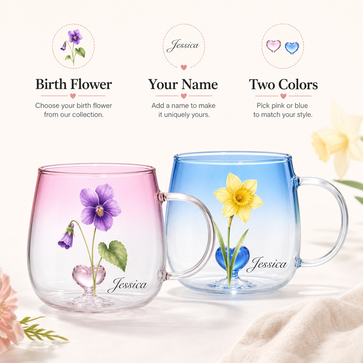 Personalized Birth Flower Name Gradient Glass Mug - image 7