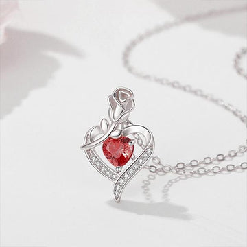 Preserved Real Rose Gift with Red Diamont Necklace