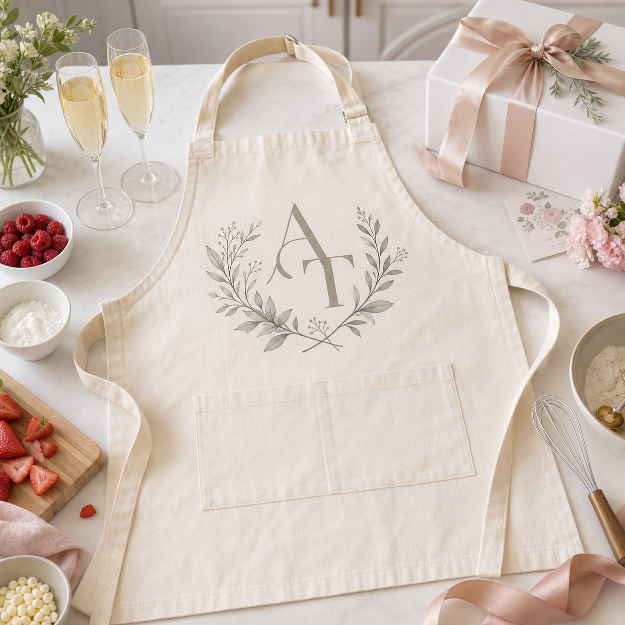 Personalized Newlywed Kitchen Apron lifestyle gift scene