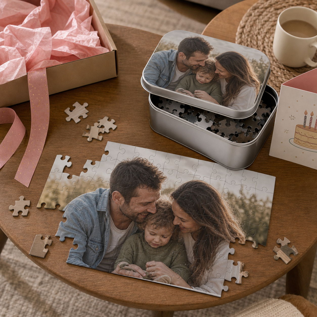 Personalized Birthday Photo Puzzle with Tin lifestyle gift scene