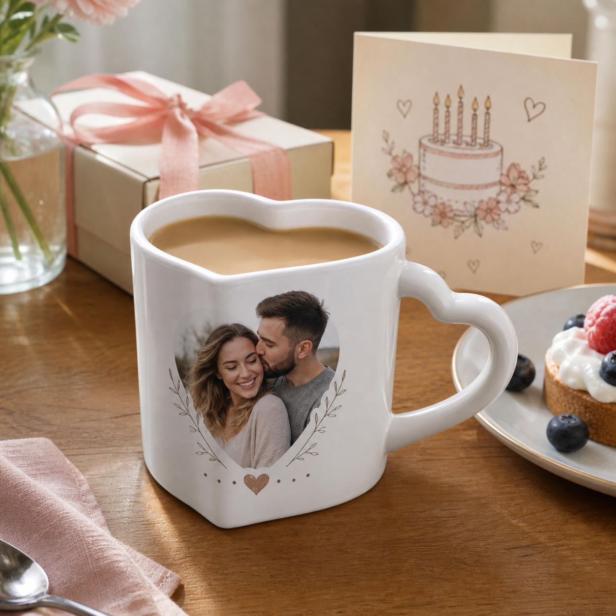 Personalized Heart-Shaped Birthday Mug lifestyle gift scene