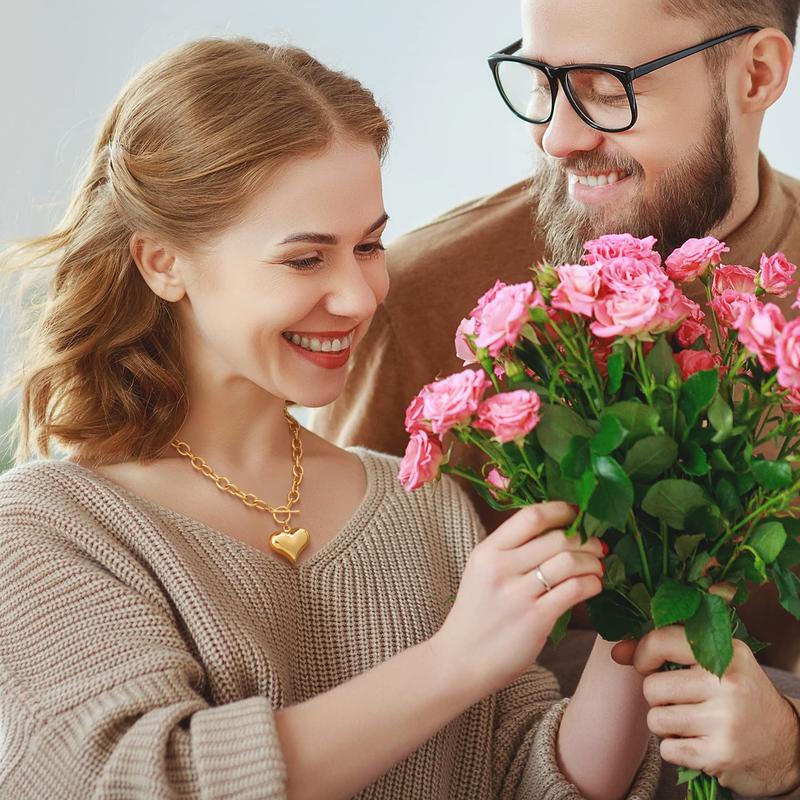 Gold 9mm Large O-Chain Polished Heart Pendant Necklace