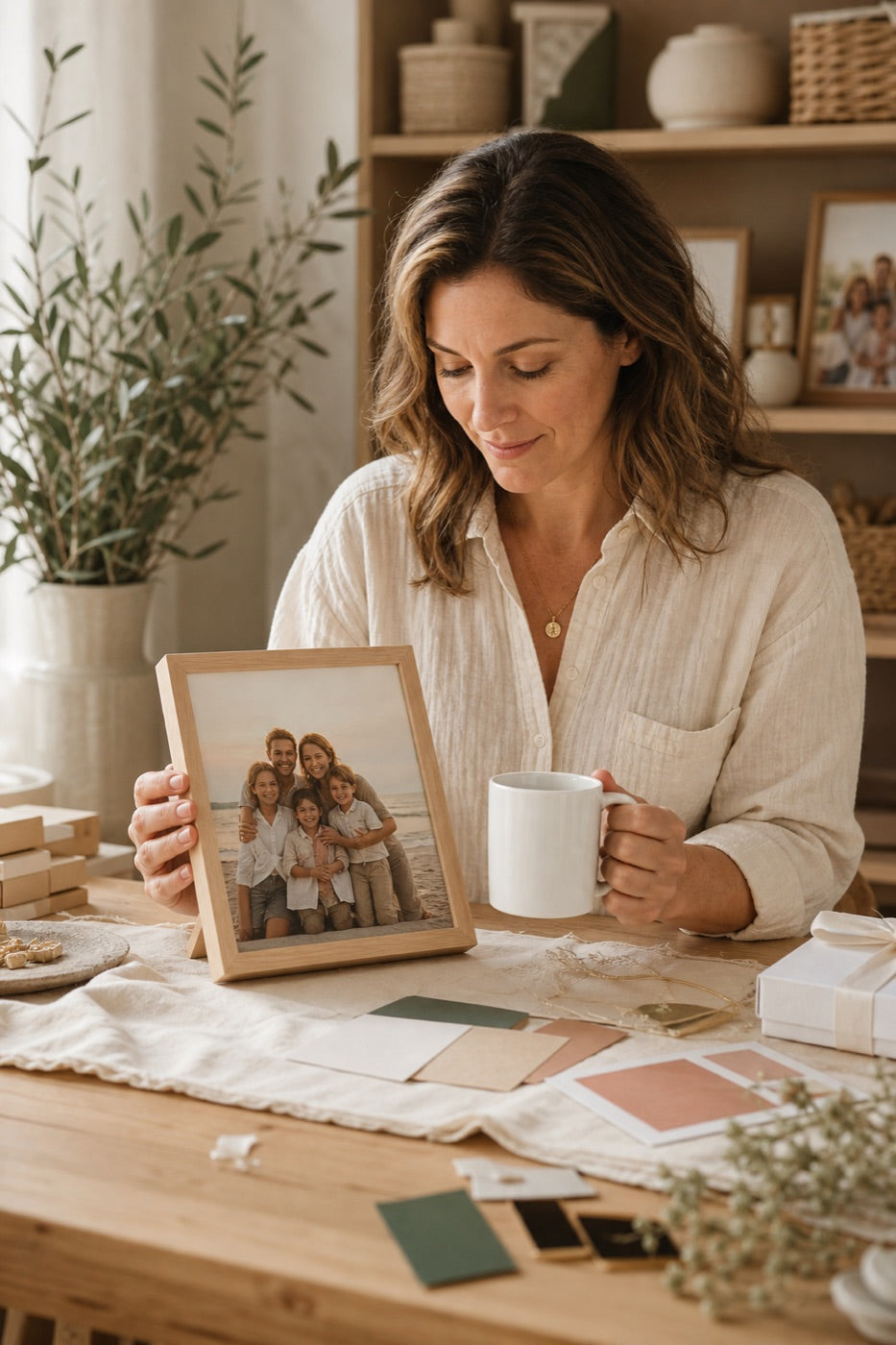 A maker carefully reviewing personalized gifts