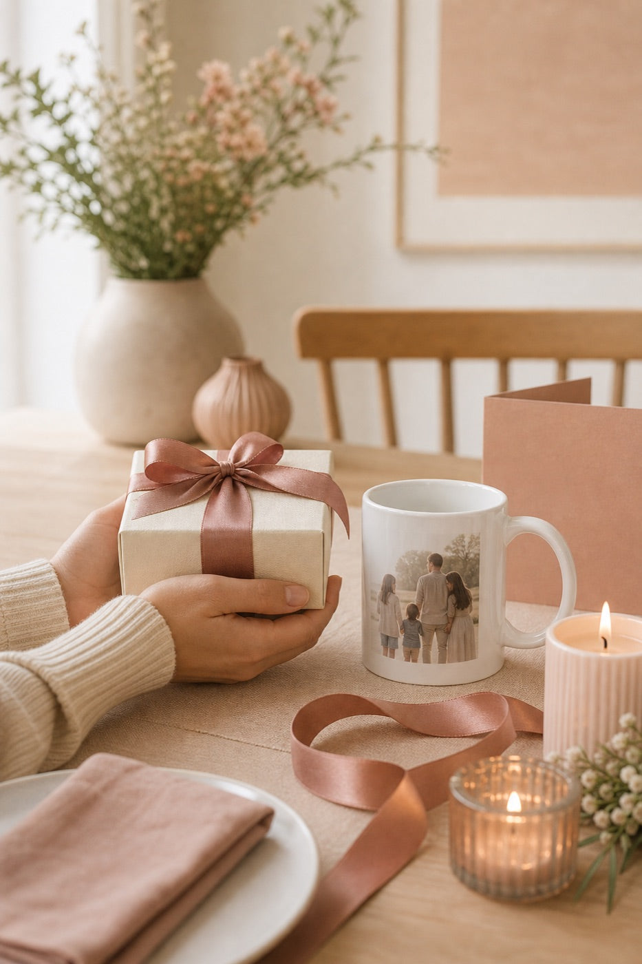 Wrapped gift and personalized mug
