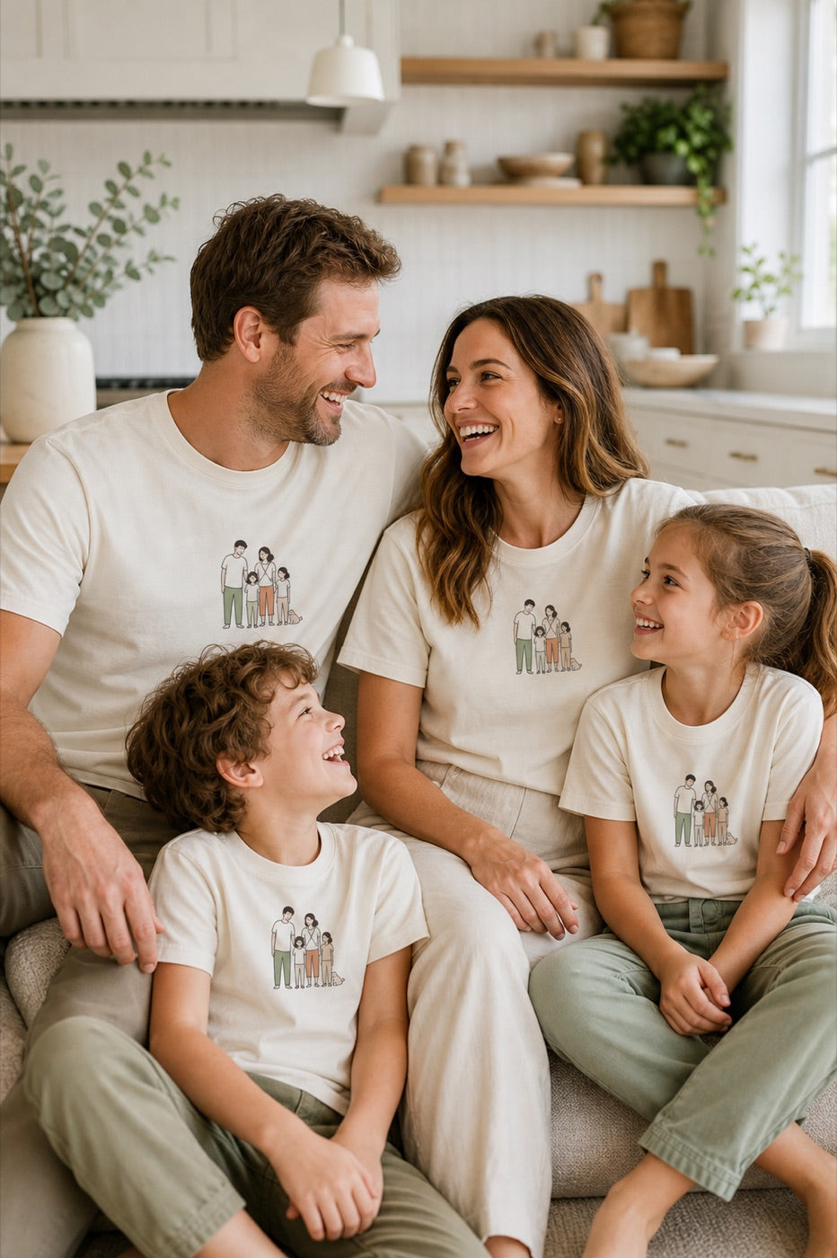 Family wearing personalized matching shirts